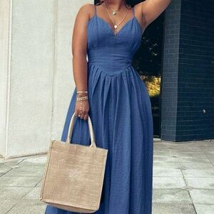 Blue Pleated Dress